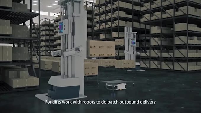 create 3d industrial animation warehouse logistics and robotic automation video
