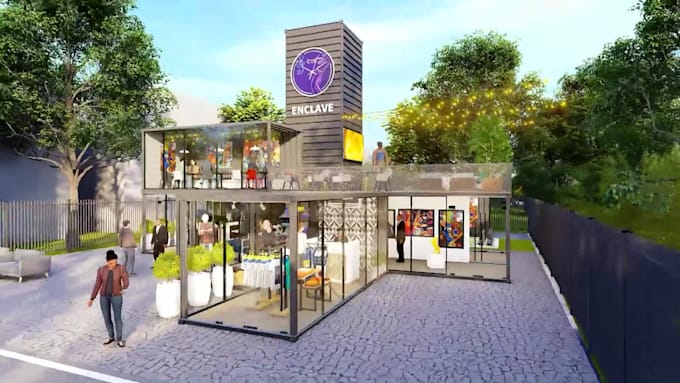 design and 3d render shipping container home, restaurants, resort and masterplan