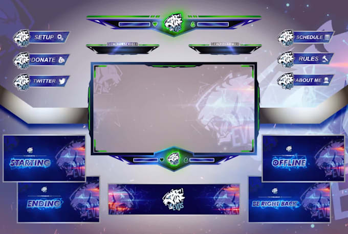 create custom animated twitch overlays, stream logo, obs, kick streamer package