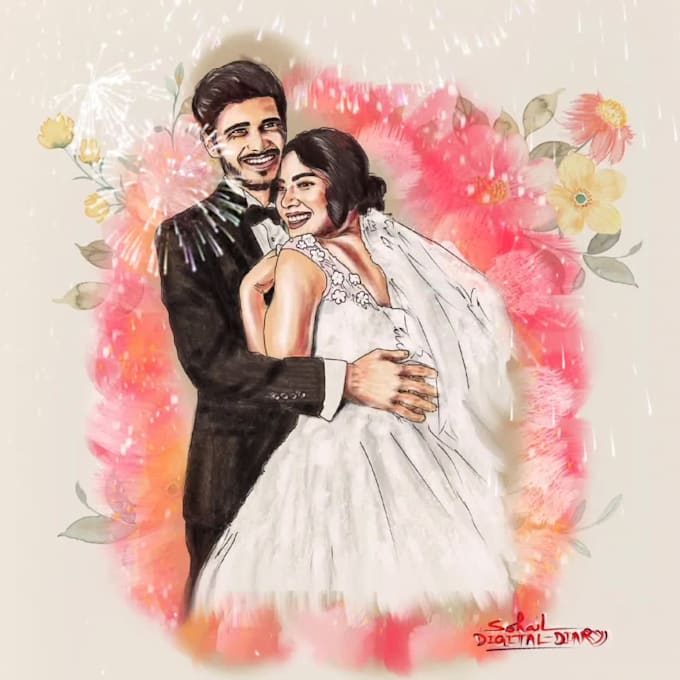 create wedding and portrait art in realistic or cartoon
