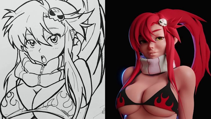 convert 2d to 3d, weapons, character model, concept art, sculpt 3d for printing