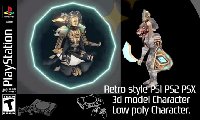 make retro ps1, psx, n64 lowpoly 3d character for indie animation and games