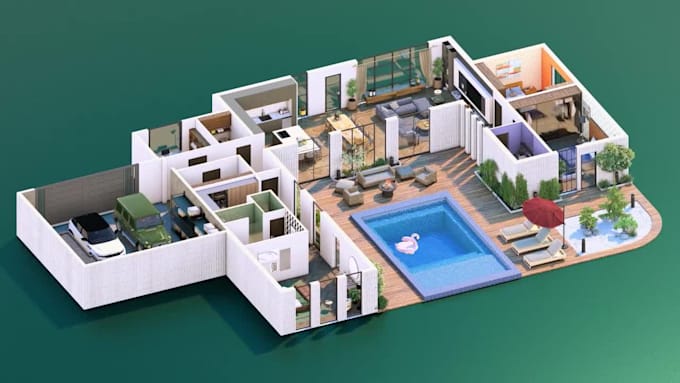 create a professional 3d floor plan high quality rendering