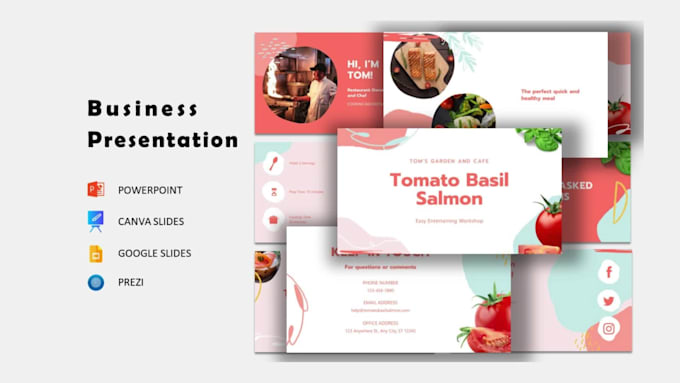 design business proposals and pitch decks in PPT, canva, google slides, prezi
