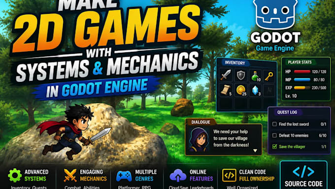 make 2d games with systems and mechanics in godot engine