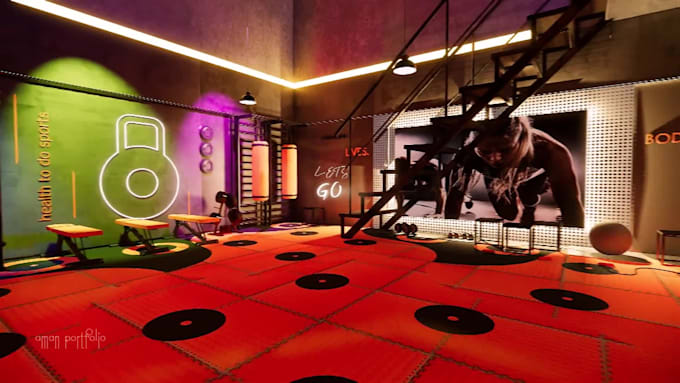 design gym and fitness center with a realistic 3d walkthrough video
