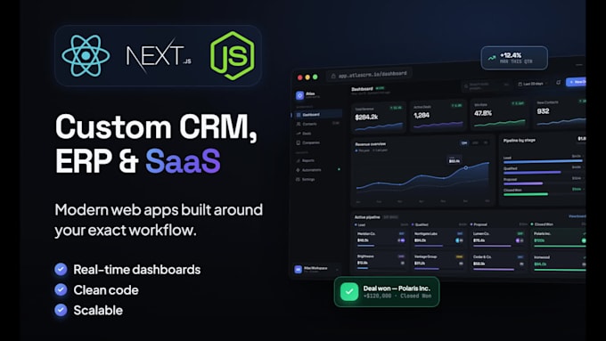 develop a custom CRM software with sales pipeline in react and nextjs