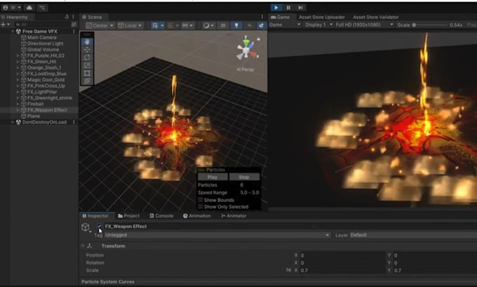 create 2d game vfx particle effects game element and shaders, for unity or godot