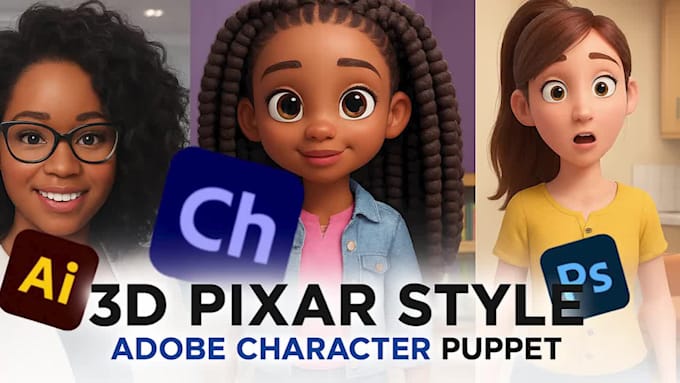 create 3d pixar style adobe character puppet