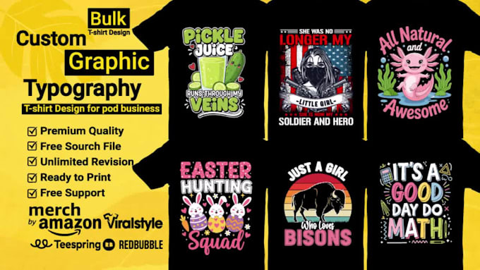 do bulk typography , custom graphic t shirt designs or streetwear design for pod