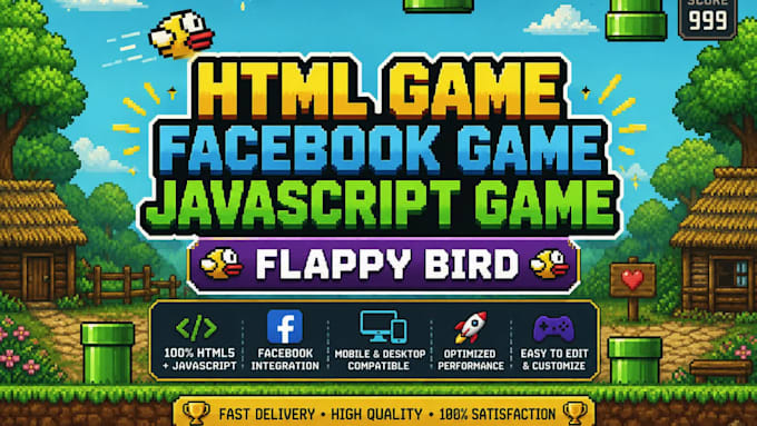 facebook game 2d javascript, html game, playable ads flappy bird game