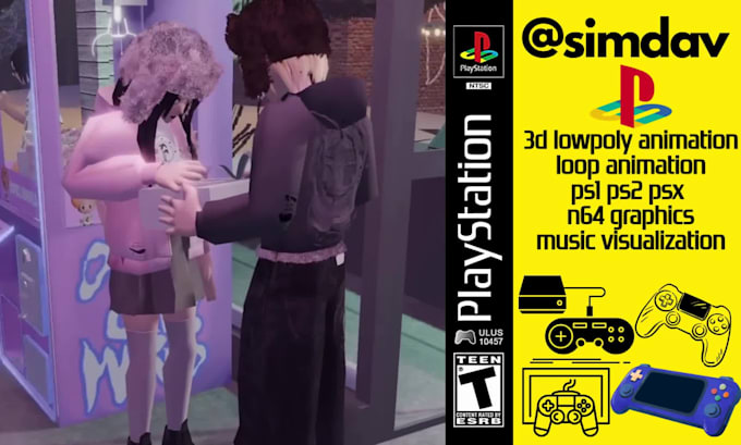 do retro 3d lowpoly animation psx ps2 ps1 style for music visuals loop animation
