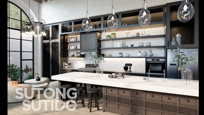 do kitchen interior design with 3d rendering