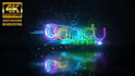 create cyberpunk neon light glow logo animation intro with fog, lightning
