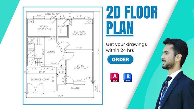 draw your architectural 2d floor plan in autocad