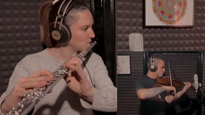 record live flute performance with a cinematic string quartet