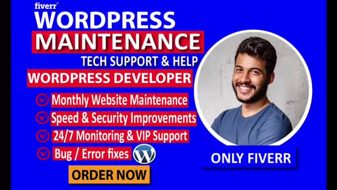 manage wordpress website maintenance updates edit, fix bug, backup, support help