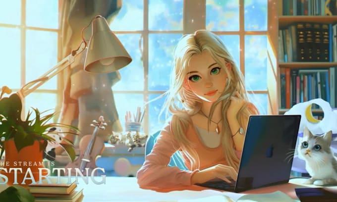 create starting soon screen for streaming animated twitch overlay, brb lofi