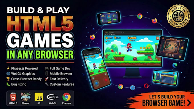 develop a professional HTML5 browser game using phaser, javascript and webgl
