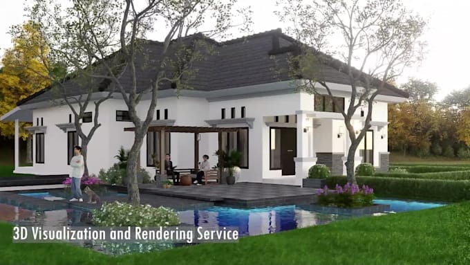 do landscape, front, backyard, pool, patio 3d design and render
