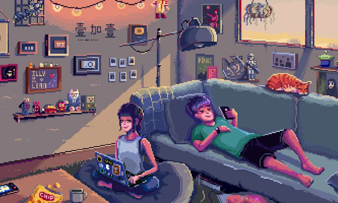 create pixel art animation, lofi loop gif, pixel pfp, retro game sprites