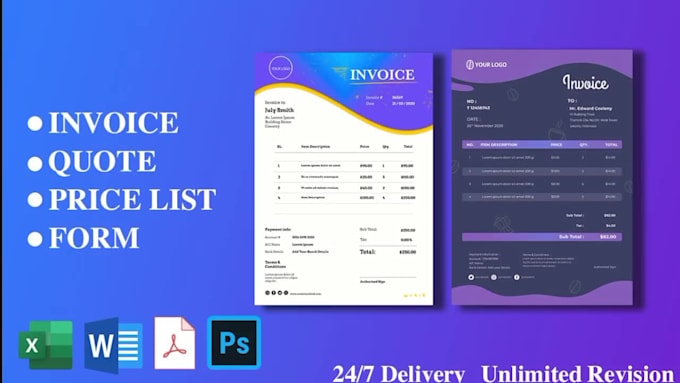 design auto calculated excel invoice, quotation, company letterhead