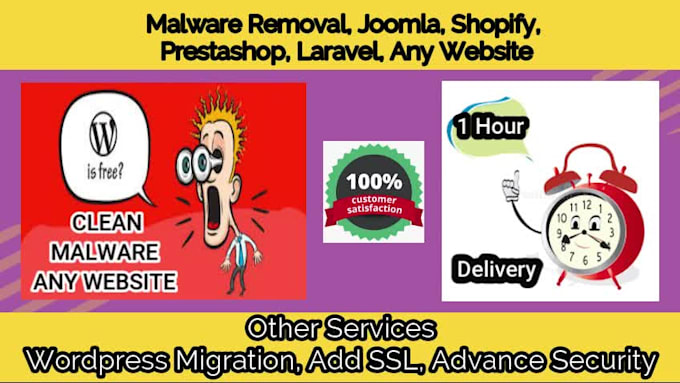 wordpress malware removal, shopify, joomla, wix, laravel, any website