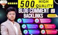 do 500 unique domain manual blog comment backlinks with high da