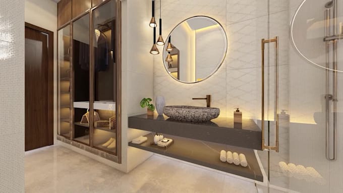 do bathroom realistic 3d render design for you house