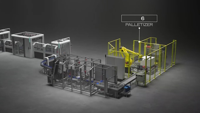 create realistic 3d industrial factory machinery and manufacturing animation