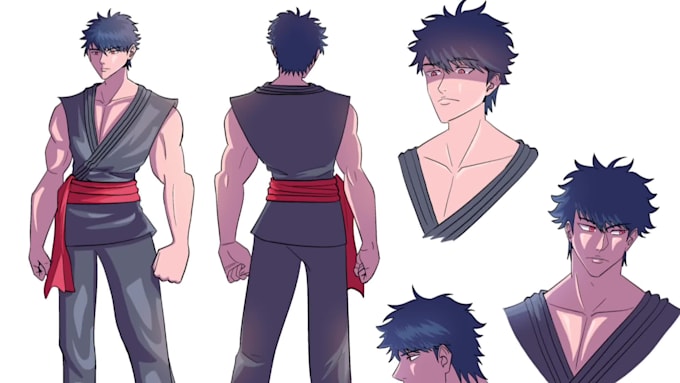 draw custom anime character design or reference sheet