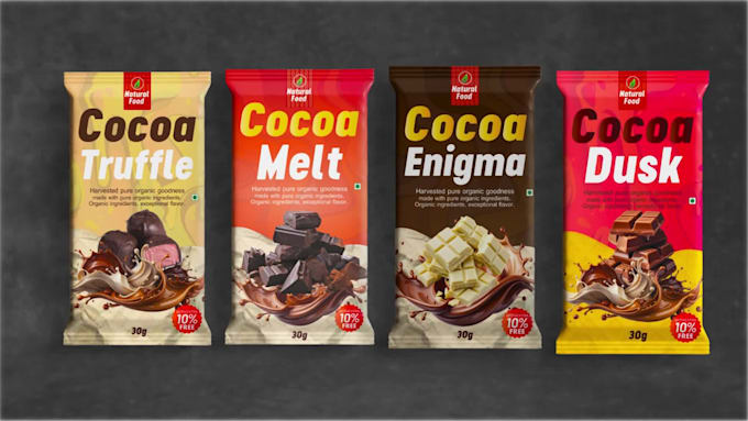 design unique chocolate bar, box packaging and label