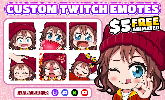 draw custom chibi emotes for twitch, discord, kick, youtube