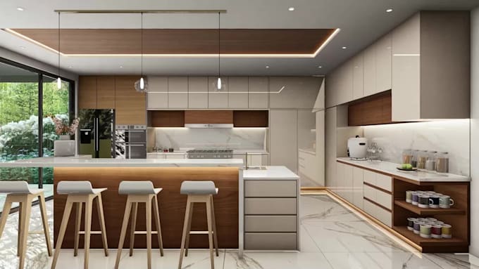 Design stunning modern 3d kitchen interior realistic render by Arch ...