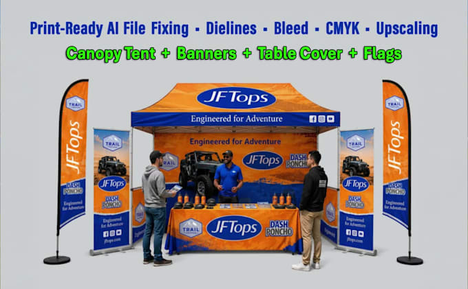design a custom canopy tent, roll up banner and tablecloth