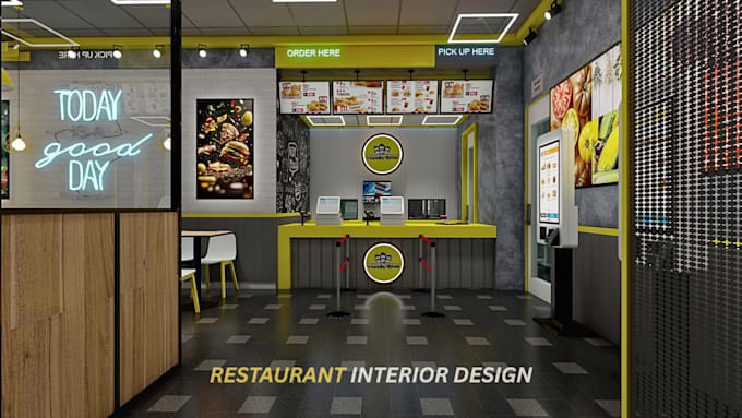 design modern restaurant, cafe, office, retail or convenience store interior 3d