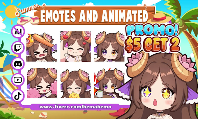 draw chibi animated emotes for twitch, youtube, discord