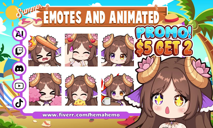 draw chibi animated emotes for twitch, youtube, discord
