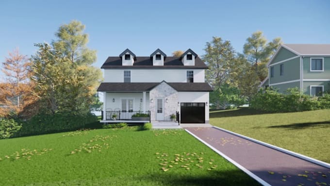 create 3d rendering exterior, backyard, porch, patio
