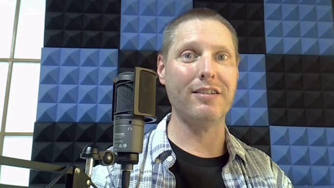 record warm, friendly, deep american male voice over no ai