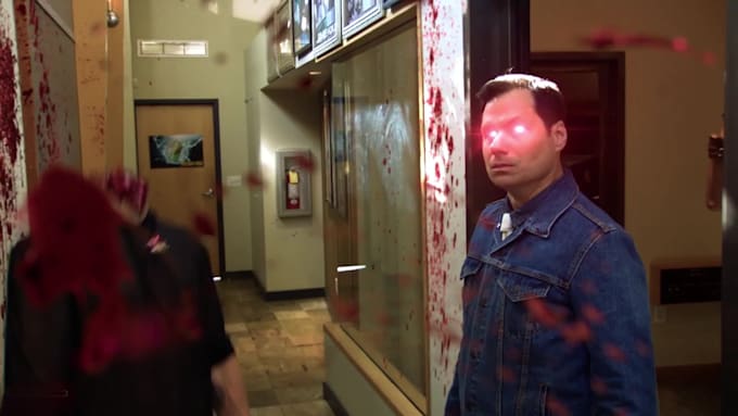 create vfx horror, scary effect, creepy, blood effect, gun shot, fire effect