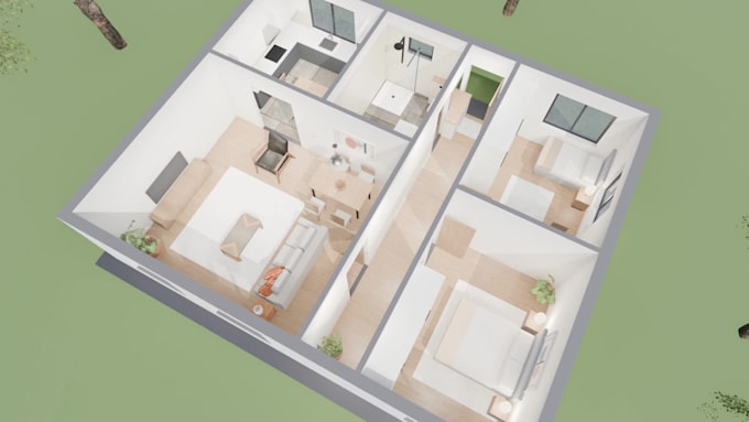 create a 3d interior walkthrough video and 3d floor plan for real estate