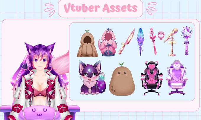 custom vtuber asset, pet, chair, clothes, prop for streaming