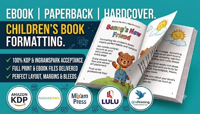 do children book interior design and formatting for KDP ingramspark lulu