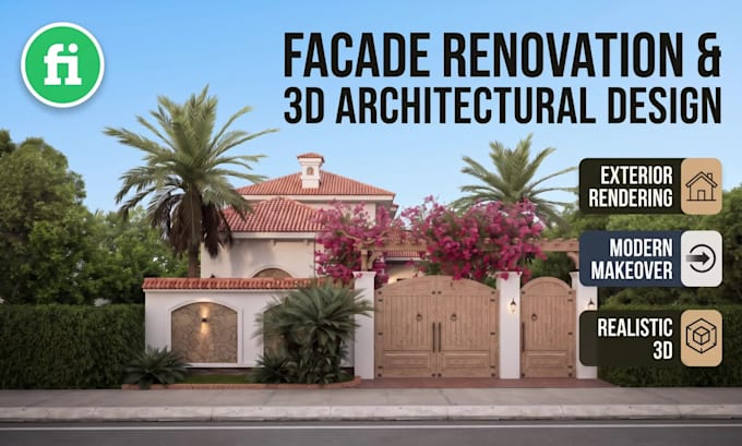 create realistic 3d house renovation, facade remodel, and exterior render