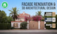 create realistic 3d house renovation, facade remodel, and exterior render