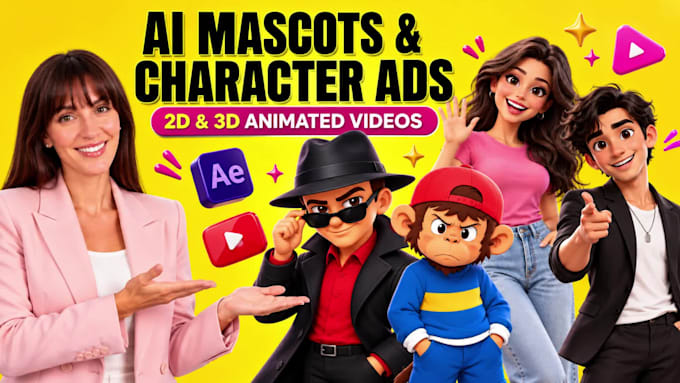 create custom 2d 3d animated mascots and video ads