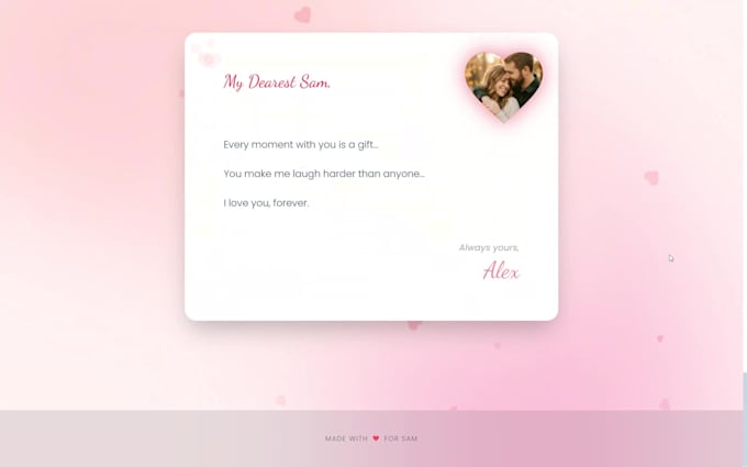 code a custom animated anniversary or valentine website gift