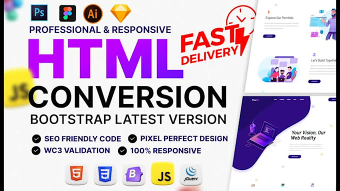 convert figma, PSD to responsive HTML CSS bootstrap 5