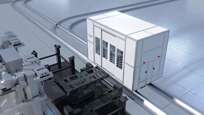create 3d factory automation animation industrial robotic production line video